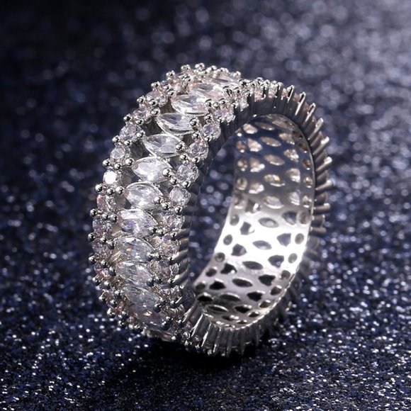 Fashion Dainty Marquis Round Gems Beautiful Eternity Rings for Women, PD168 - Picture 3 of 11